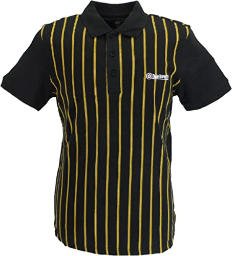 Lambretta Mens Striped Polo Shirts Black (Large)