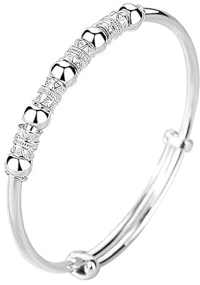 QGSIWEI 925 Sterling Silver Bead Spinner Bangle Bracelet Women Girls Anxiety Freely Unzip Tools Open Adjustable Inspirations Jewelry Gift