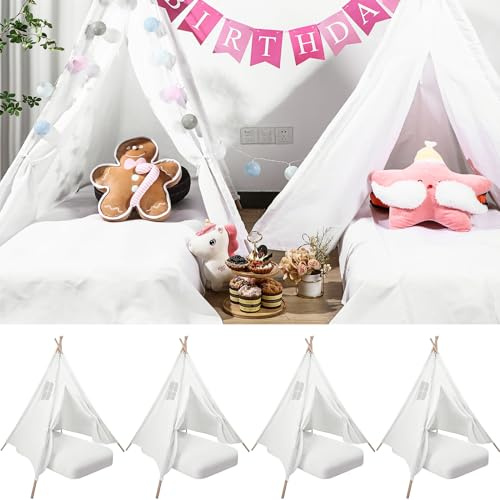 Syhood 4 Pack Inflatable Bed Teepee Tent Sets Include Portable Flocked Airbed Mattress Foldable Play Tents and White Flat Sheets for Indoor Outdoor Camping Birthday Gifts
