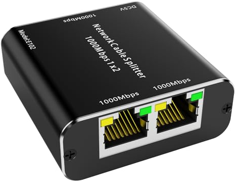 ESKEVE LAN Splitter 1 bis 2 1000 Mbps Ethernet Splitter Aluminium LAN Switch 2 Port mit USB-C Stromkabel Gigabit Switch für Computer, Hub, Switch, Router, Set-Top Box, Digital TV, etc