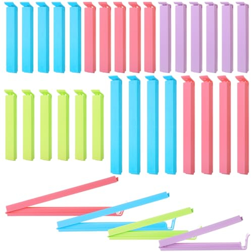 Yoosso 30 Stück Verschlussclips, 11cm/14,5cm Länge Tütenclips Verschlussklammern Lebensmittel Clips Kunststoff Frischhalteclips für Süßigkeiten Chips Kekse Cornflakes Kaffee (4 Farben)