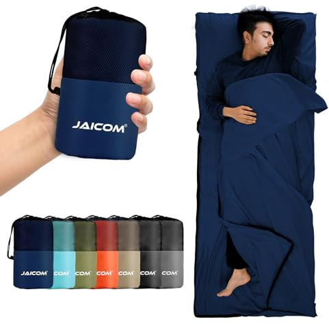 JAICOM Sacco Lenzuolo Sacco a Pelo, Sacco Lenzuolo da Viaggio Ultraleggero e Compatto, 220x90cm, Ideale per il campeggio, l'escursionismo, l'ostello e i viaggi di lavoro