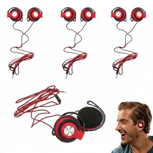 DOITOOL 3 st. klämma på hörlurar med kabel – rött on ear öronbygel headset | Trådbundna hörlurar med 3,5 mm uttagskontakt, ergonomiska stereohörlurar för sport, löpning och sömn, uppsättning av 3 i rött
