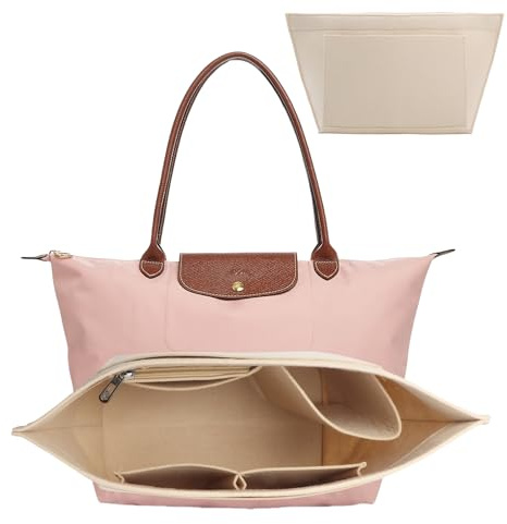 Taschen Organizer für Longchamp L,Organizer für Longchamp Tasche,Handtaschen Organi-zer,Filz Taschenorganizer mit mehreren Taschen,Folding Tote Bag Organi-zerfor Insert Wallet Organi-zer (Beige, L)
