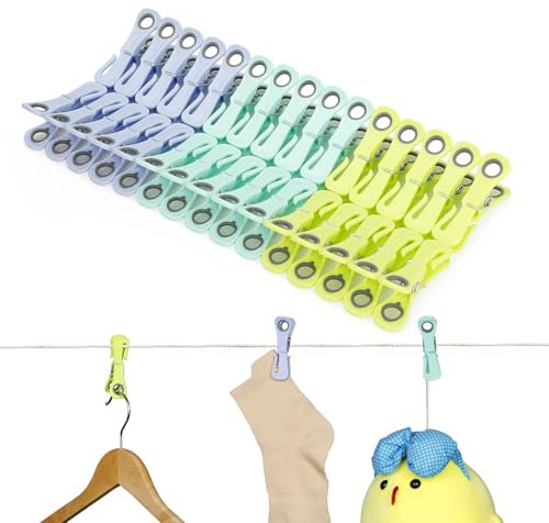 Cozary 30 Pezzi Mollette per Bucato con Gancio, Plastica Clothes Pegs Stabile con Fori Rotondi, Multicolore Molletta Antisegno per Biancheria Intima Pantaloni T Shirts Calze Giocattoli di Peluche