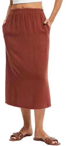 ZXIHZF Women's Linen Blend Midi Skirt Reversible Front-Back Slit Design with Side Pockets (US, Alpha, X-Large, Regular, Regular, Brick Red)