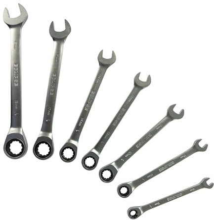 ECLIPSE Professional Tools ERWFIX7PS Juego de 7 Llaves Combinadas con Cabeza Fija y Carraca – 8–19mm, Acero Cromo Vanadio, 90 Dientes, Alto Par, Acabado Satinado, para Automoción y Mantenimiento