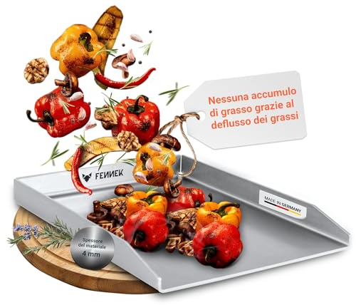 FENNEK Plancha 40 x 30 cm Teppanyaki grillplatta utan framkant | 4,0 mm rostfritt stål | Perfekt för hamburgare, grönsaker, fisk, biffar och mycket mer. | Diskmaskinssäker | Tillverkad i Tyskland
