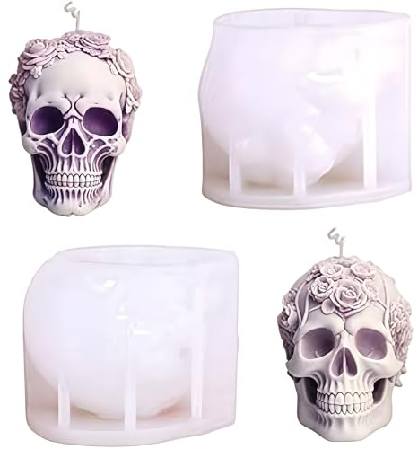 3D Skull Candle Mold Rose Flower Skull Halloween Silicone Molds DIY Epoxy Resin Shapes Silicone S-Kull, 3D S-Kull Silicone Shape Casting Mold Decoration for Crafts, Crafts, Candle, Aromatherapy