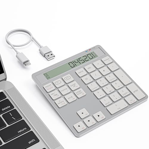 Suejezt Tastierino numerico 2-in-1 ricaricabile con Bluetooth e USB, 34 tasti con display calcolatrice, sottile e portatile per PC/Mac/tablet, inserimento dati e contabilità rapidi
