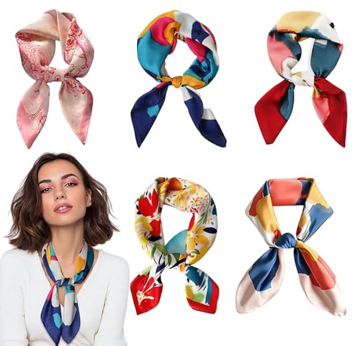 KLEHOPE 5 Piezas Pañuelo Cuello Mujer, 70 × 70 cm Pañuelos Mujer, Estilo Bohemio Pañuelo Cabeza Mujers, 5 Estilos Pañuelos Cuello, Para Ropa, Cabello, Bolsos