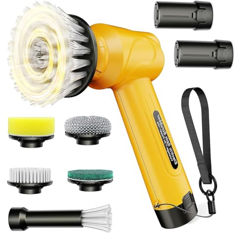 Qimedo Cepillo de Limpieza eléctrico con 2 baterías Intercambiables y 5 Cabezales de Cepillo, Cepillo de Limpieza inalámbrico para Cocina, Fregadero, vajilla, Ventanas y Juntas