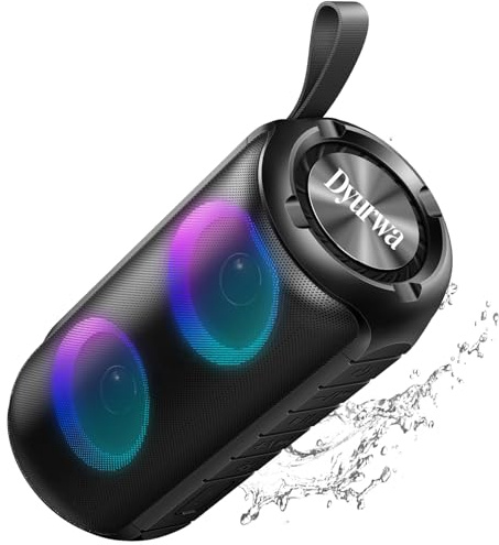 Dyurwa Portable Bluetooth Speaker with 24W Stereo Sound, Speakers Wireless Bluetooth 5.3 with 12H Playtime, IPX6 Waterproof and RGB lights, Built-in Mic Outdoor Speaker for Home/Hiking/Party/Travel