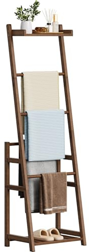HOOBRO Blanket Ladder, 3-Tier Towel Rack, Bamboo Blanket Rack, Blanket Stand, Blanket Ladders for Bedroom, Quilt Ladder for Living Room, Bedroom, Decorative Display Ladder Shelf, Mocha MA124CJ01