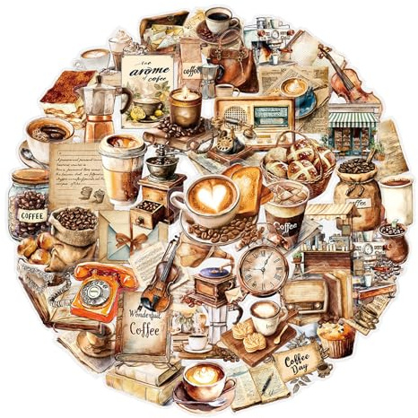 100 adesivi retrò per caffetteria, vintage, in vinile, impermeabili, decorazione fai da te per scrapbook journaling Kindle Laptop skateboard moto