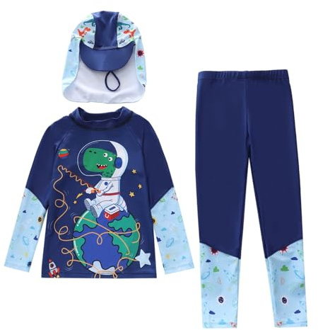 Costume da bagno per bambini 2026 a maniche lunghe rashguard per ragazzi, costumi da bagno, spiaggia, sole, surf, nuoto estivo, costume da bagno comodo, Azzurro 5, 11-12 Anni