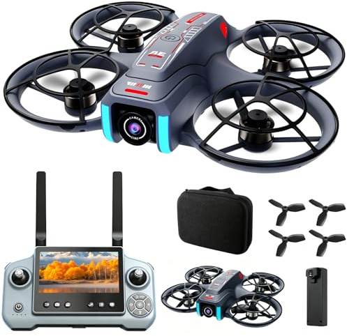 OBEST Dron con Cámara, RC Drones de Pantalla de 4.5, Juguetes Voladores con Evasión De Obstáculos, Motor Brushless, Regreso Automático, Tarjeta TF, 2 Baterías, para Adultos y Principiantes