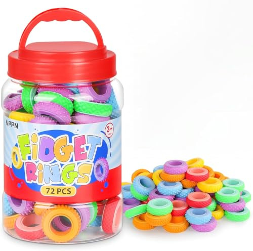 Fidget Ring Toys för vuxna och barn – 72 stycken sensoriska fidget-spinnare med 6 texturer, tyst leksak för ångest för ADHD-autism, koncentrationshjälp för skola och kontor.