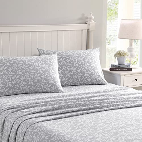 Laura Ashley Home - Twin Sheets, Cotton Flannel Bedding Set, Brushed for Extra Softness & Comfort (Crestwood, Twin)
