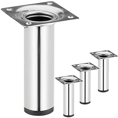PrimeMatik - Runde Tischbeine für Schreibtische Schränke Möbel aus verchromt Stahl 10cm 4-Pack