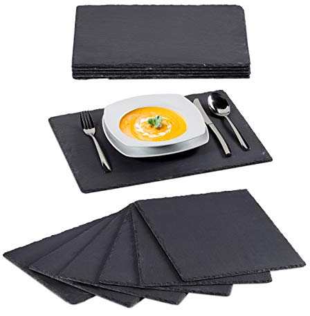 Relaxdays Set de 12 bandejas de Pizarra, Platos para Servir Comida, Decorativo, 30 x 40 cm, Antracita