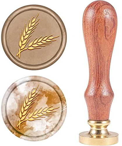 Craspire Sceau de Cire - Tampon Rétro Épi de Blé Ancien Avec Joint en Laiton Amovible et Manche en Bois - Pour Mariage, Invitations, Embellissement et Décoration de Bouteille
