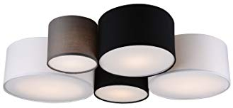 lightling modern Deckenleuchte 5 star in nickel matt, Stoffschirme in weiß, braun, schwarz, 5 x E27 max. 40W, 70 x 90 cm, Höhe: 21.5 cm