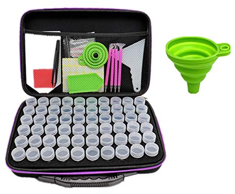 Queta 60 Compartments Diamond Painting Storage Box 5D Diamond Embroidery Sorting Box With Portable Eva Box Storage With Funnel Plate Funnel, DIY Craft With Quick Point Pen, Sticker Tweezers
