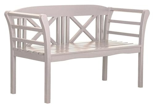 MR. DEKO® Föhr Banc de jardin en acajou blanc | Banc en bois avec dossier | Banc de frison pour l'extérieur | 2 places 130 x 53 x 83 cm | Banc en bois d'acajou massif et résistant aux intempéries pour