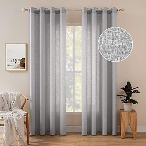 MIULEE 2 Unidades Cortinas Salon Translucidas Poliéster Lino con Ojales Visillos de Dormitorio Moderno Ventana Salon Habitacion Cuarto Dormitorio Comedor Cocina 140 x 160 cm Gris Claro