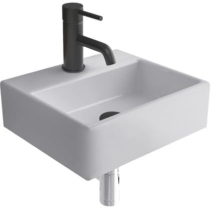 Alpenberger Lavabo de cerámica sanitaria con orificio para grifo de 33 cm I solución para baños pequeños/invitados WC