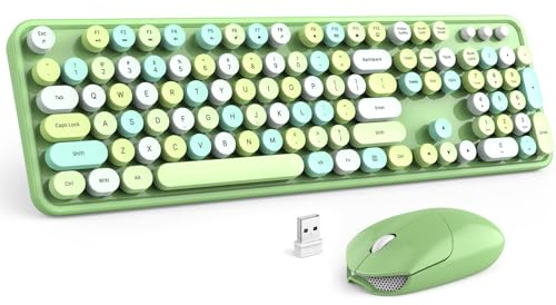MOFII Wireless Keyboard and Mouse Combo, Retro Green 2.4GHz Full Size Colorful Keyboards with Round Keycaps, Cute Wireless Mouse for Laptop, PC, Chromebook, Smart TV, Computer, Windows