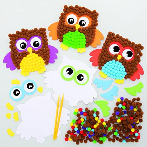 Baker Ross FE643 Uggla Pom Pom Kit - 5-pack, Pom Pom hantverk för barn att skapa, dekorera och visa, kreativa aktiviteter för barn