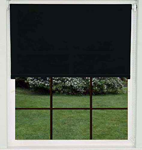 Thermal Insulated Blackout Fabric Roller Blinds, Easy Fit Room Darkening Shades Fittings Included Black (Width 60cm x Length 165cm, Blackout, Black) (BK004)