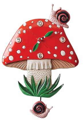 Enesco Allen Designs Fun-Guy Forest Mushroom and Snails Sculpted Pendulum Wall Clock, 11.61 Inch, Multicolor