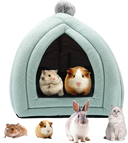 Niche d'hiver pour petits animaux domestiques, niche pour chats/petits chiens, cochon d'Inde chaude avec coussin amovible, lit pour lapin, hamster, 25 x 25 cm, vert