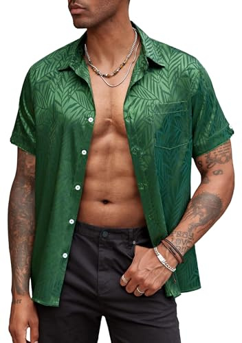 Coofandy Chemise boutonnée à Manches Courtes en Satin pour Homme, Taille L