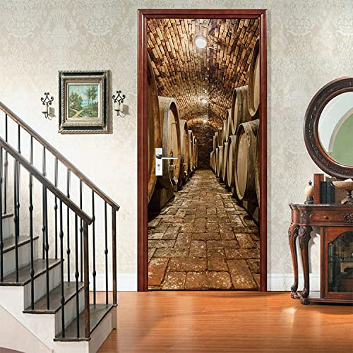 Türaufkleber Selbstklebend 3D Türtapete - Unterirdische Weinkeller Weinfässer 77 X 200 Cm - Türfolie Türposter Pvc Abnehmbar Wasserdichte Wandtapete Fototapete - Kinderzimmer Wohnzimmer Küche Schlafz
