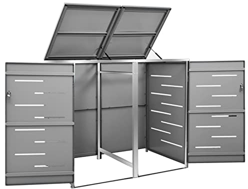 Keketa Mülltonnenbox für 2 Tonne Müllbox Mülltonne Mülltonnenverkleidung Mülltonne Müllcontainer Gerätebox Rostfrei Abschließbar Anthrazit 138x77,5x115,5 cm Edelstahl
