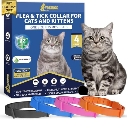 4 Pack Flea Collar for Cats, 32 Months Flea and Tick Prevention for Cat, Waterproof Natural Cat Fleas and Ticks Treatment, Adjustable Fleas and Ticks Collar for Cats Kittens(4 Colors)