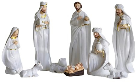 AAHIFIT 9-teiliges Weihnachtskrippenset für den Innenbereich, echte Weihnachtskrippenfiguren und Figuren Weihnachtskrippe aus Kunstharz für Weihnachtsdeko