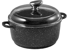 Pradel Excellence - PCUI001011 - Faitout Fonte d'Aluminium Premium Ø24cm, Couvercle Verre - Revêtement Anti-Adhésif Façon Pierre - Poignée Amovible - Tout Feu, Noir