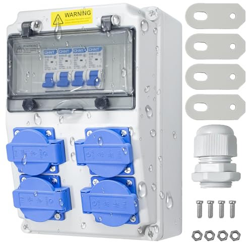 Boîte de distribution de courant de chantier 16 A, 230 V, boîte de distribution murale IP65, prise de courant de chantier, interrupteur en saillie, répartiteur de courant puissant, répartiteur en