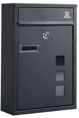 RYZAN Modern Delivery Boîte aux lettres murale en acier avec plaque nominative pour une utilisation extérieure Verrouillable Résistant aux intempéries Facile à installer 8,5 x 21,5 x 32 cm