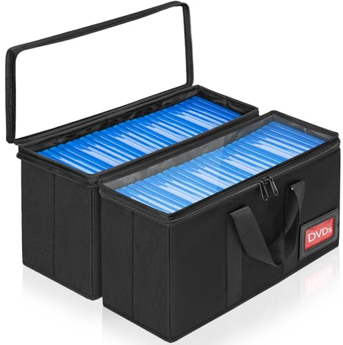 IPEB Custodia per CD, DVD, custodia per CD/DVD, con maniglia, custodia per CD/DVD con coperchio trasparente (custodia per DVD nera, confezione da 2)