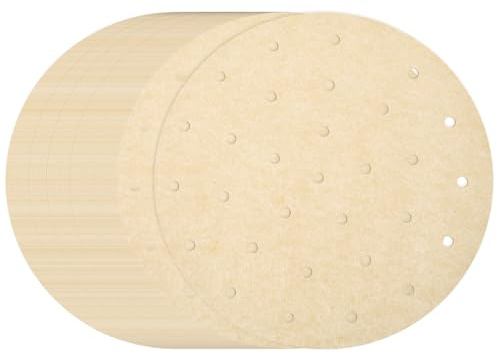 sourcing map 400 Stück Luftfritteusen-Einlagen, rund, Bambus-Dampfgarer mit Löchern, antihaftbeschichtet, perforiertes Pergamentpapier, Einweg-Dampfpapier für Luftfritteusen, Dampfkorb, Braun
