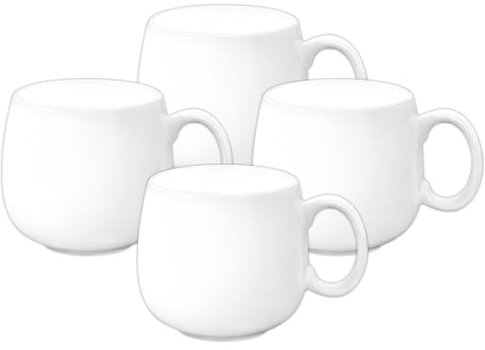 Wilmax - Lot de 4 tasses à thé et à café - 400 ml - En porcelaine - Avec poignées - Pour thé, café, cappuccino - Blanc
