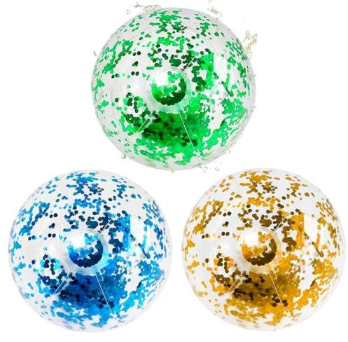 Wasserball Aufblasbar, 3 Stück Aufblasbare Glitter Wasserbälle, Strandball, Beachball, Schwimmbad Party Ball Für Sommeraktivitäten Im Freien, Aufblasbarer Ball, Wasserball Groß