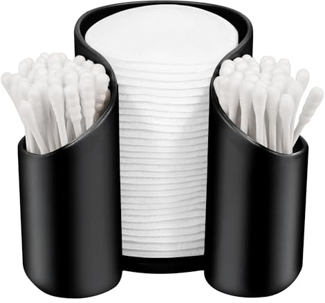 ReignSword Plastic Cotton Pad Dispenser, Swab Holder for Bathroom, Cotton Pad QTips Holder, Storage Organizer for Paper Cup and Floss Dispensers (Black)
