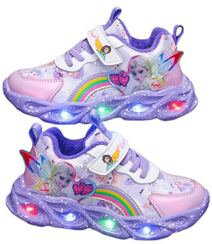 Scarpe luminose a LED ELSA for bambine dai 2 ai 15 anni, chiusura in MAGIC TAPE, divertenti ginnastica da principessa, ideali for camminare e correre di Natale e compleanno for bambini(Cotton purple,2
